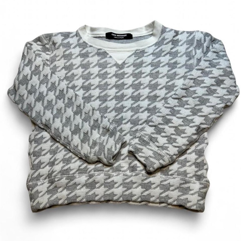 Junya Watanabe White and Gray Houndstooth Crewneck Sweater